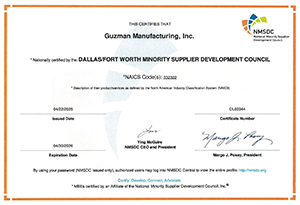 MBE Certification - Quality - Guzman Manufacturing, Inc.